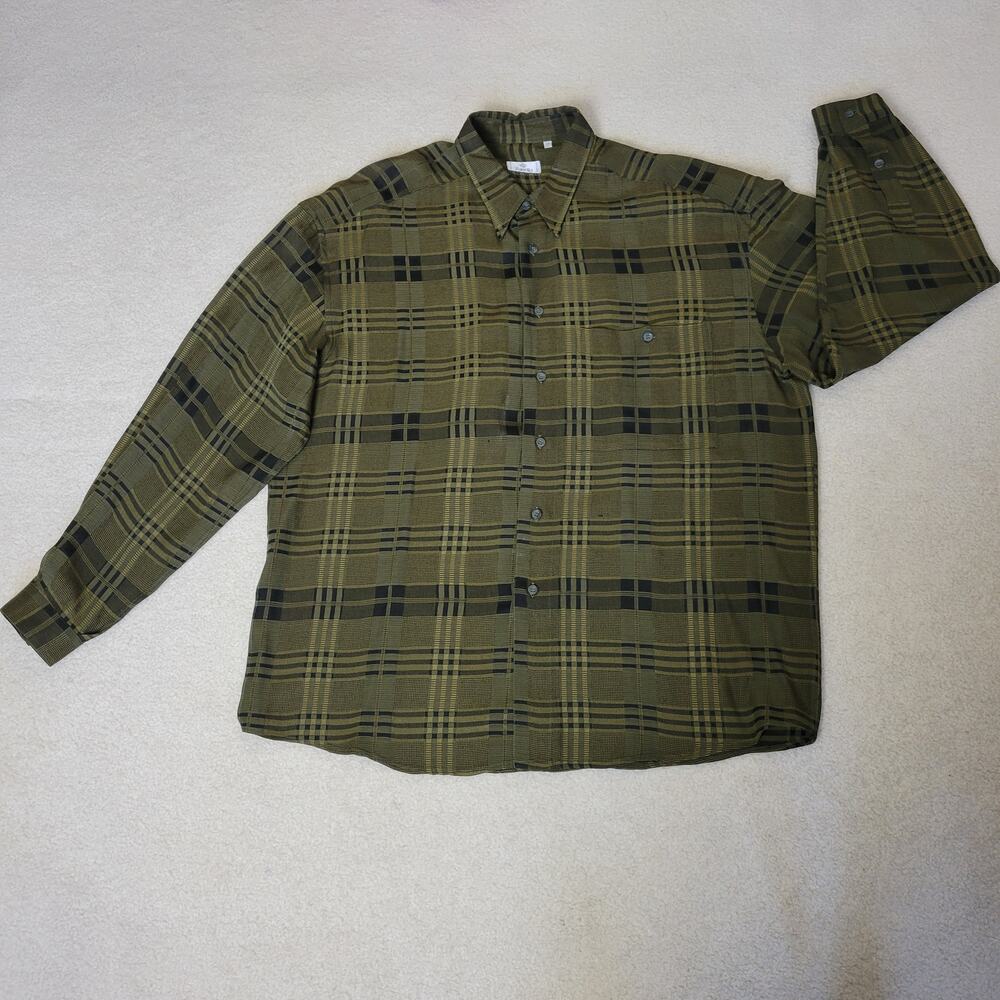 Zanella Men's XL (44) Button Down Long Sleeve Shirt Pocket Green Plaid Italy